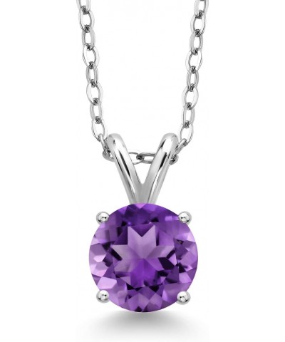 925 Sterling Silver Purple Amethyst Solitaire Pendant Necklace For Women (1.70 Cttw, Round 8MM, Gemstone February Birthstone,...