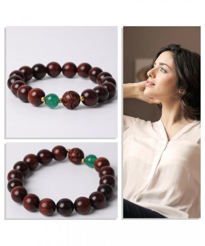 Wood Prayer Bead Bracelet Natural Blood Red Sandalwood Handmade Stretch Wooden Beaded Bracelets with Storage Drawstring Pouch...