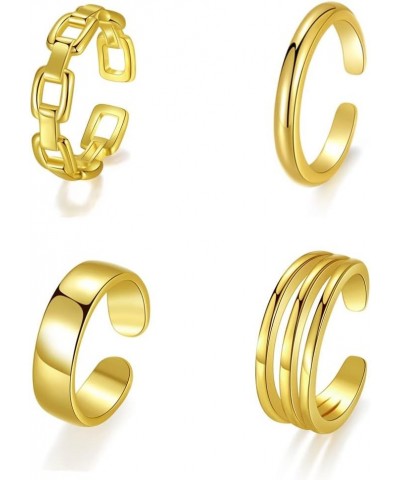 4Pcs/1Set Adjustable Gold Silver Toe Rings for Women Simple Summer Beach Open Toe Rings Set Foot Jewelry gold $6.57 Body Jewelry