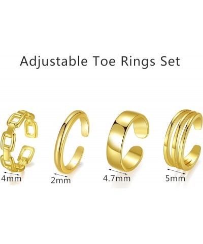 4Pcs/1Set Adjustable Gold Silver Toe Rings for Women Simple Summer Beach Open Toe Rings Set Foot Jewelry gold $6.57 Body Jewelry