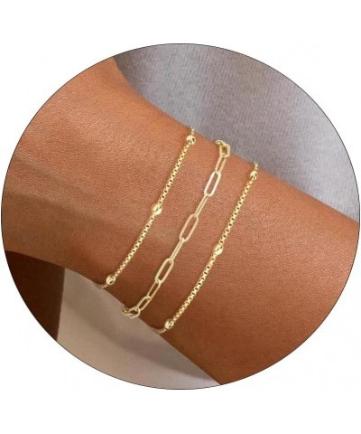 Gold Bracelets for Women 14K Gold Plated Bracelet Stack Dainty Gold Bracelet Set Cute Simple Rope Paperclip Herringbone Link ...