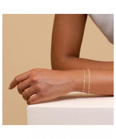 Gold Bracelets for Women 14K Gold Plated Bracelet Stack Dainty Gold Bracelet Set Cute Simple Rope Paperclip Herringbone Link ...