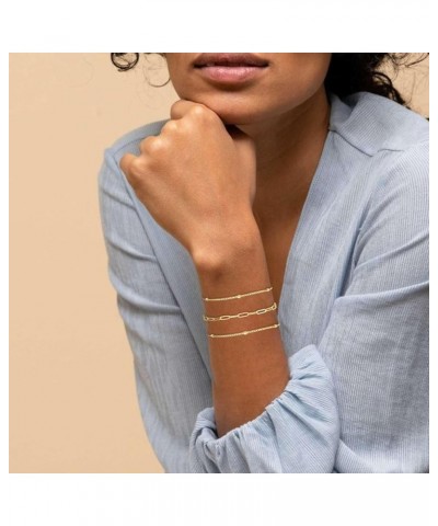 Gold Bracelets for Women 14K Gold Plated Bracelet Stack Dainty Gold Bracelet Set Cute Simple Rope Paperclip Herringbone Link ...