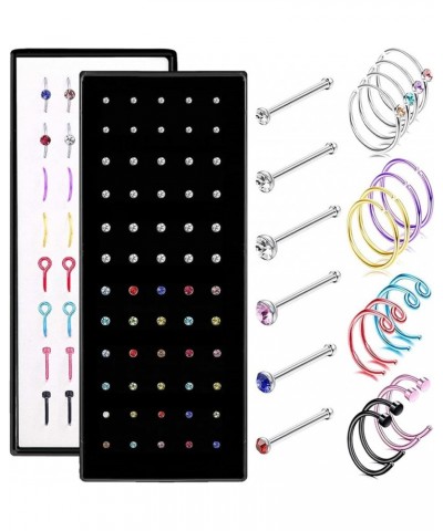 2 Sets of 100pcs Hypoallergenic Nose Rings Studs and Hoops Surgical Stainless Steel for Women Men, 1.5/2.0/2.5mm Colorful Cry...