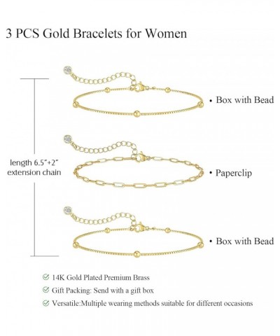 Gold Bracelets for Women 14K Gold Plated Bracelet Stack Dainty Gold Bracelet Set Cute Simple Rope Paperclip Herringbone Link ...