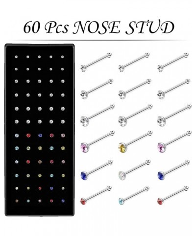 2 Sets of 100pcs Hypoallergenic Nose Rings Studs and Hoops Surgical Stainless Steel for Women Men, 1.5/2.0/2.5mm Colorful Cry...