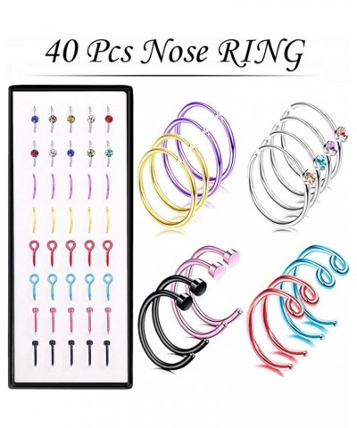 2 Sets of 100pcs Hypoallergenic Nose Rings Studs and Hoops Surgical Stainless Steel for Women Men, 1.5/2.0/2.5mm Colorful Cry...