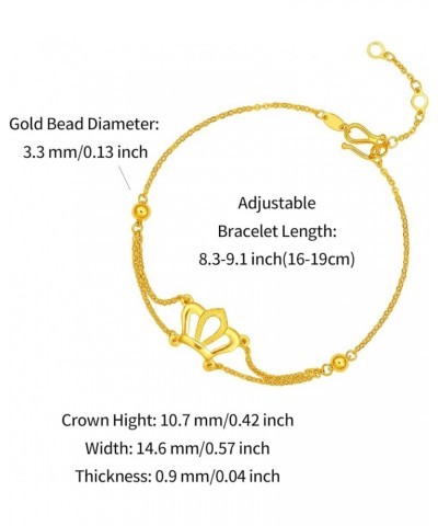 24K Solid Gold Bracelet for Women, Real Gold Chain Bracelet Dainty Jewelry Fashion Crown 999 Yellow Gold Link Bracelet for Mo...