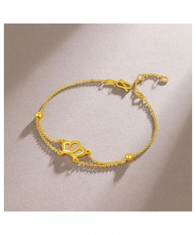 24K Solid Gold Bracelet for Women, Real Gold Chain Bracelet Dainty Jewelry Fashion Crown 999 Yellow Gold Link Bracelet for Mo...