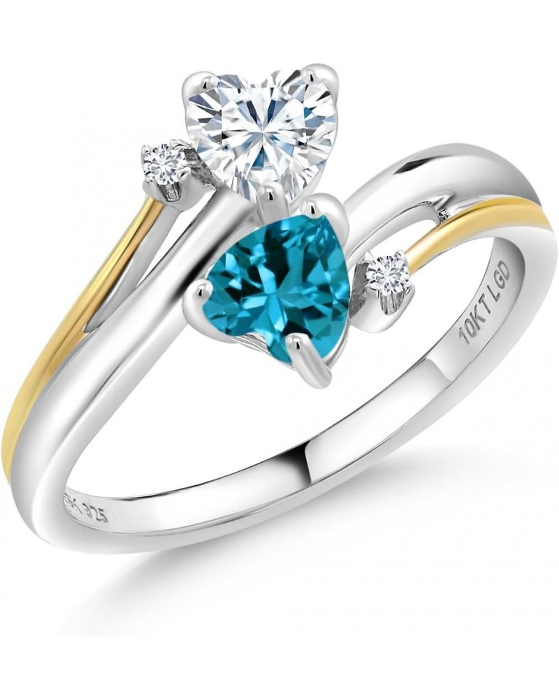 925 Silver and 10K Yellow Gold Moissanite by Charles & Colvard and London Blue Topaz with Lab Grown Diamond Women 2 Heart Eng...