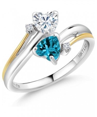 925 Silver and 10K Yellow Gold Moissanite by Charles & Colvard and London Blue Topaz with Lab Grown Diamond Women 2 Heart Eng...