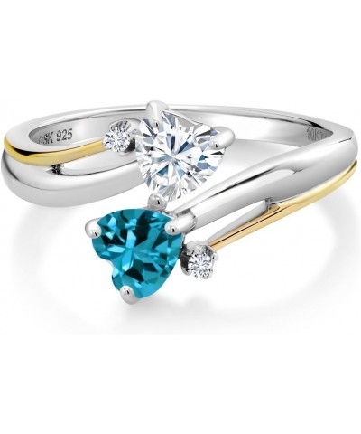 925 Silver and 10K Yellow Gold Moissanite by Charles & Colvard and London Blue Topaz with Lab Grown Diamond Women 2 Heart Eng...