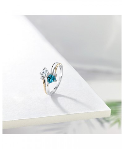 925 Silver and 10K Yellow Gold Moissanite by Charles & Colvard and London Blue Topaz with Lab Grown Diamond Women 2 Heart Eng...