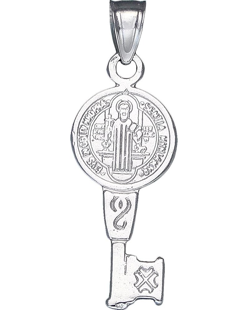 Sterling Silver Saint Benedict Key Medal Reversible Charm Pendant Necklace With 24" Sterling Silver Figaro Chain $9.04 Necklaces