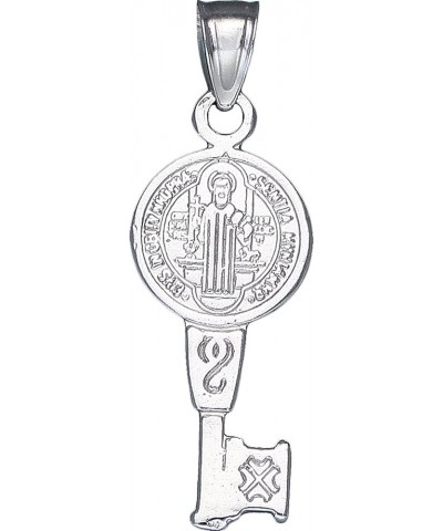 Sterling Silver Saint Benedict Key Medal Reversible Charm Pendant Necklace With 24" Sterling Silver Figaro Chain $9.04 Necklaces