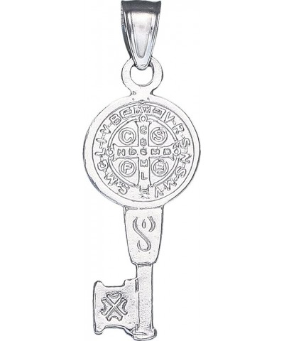 Sterling Silver Saint Benedict Key Medal Reversible Charm Pendant Necklace With 24" Sterling Silver Figaro Chain $9.04 Necklaces