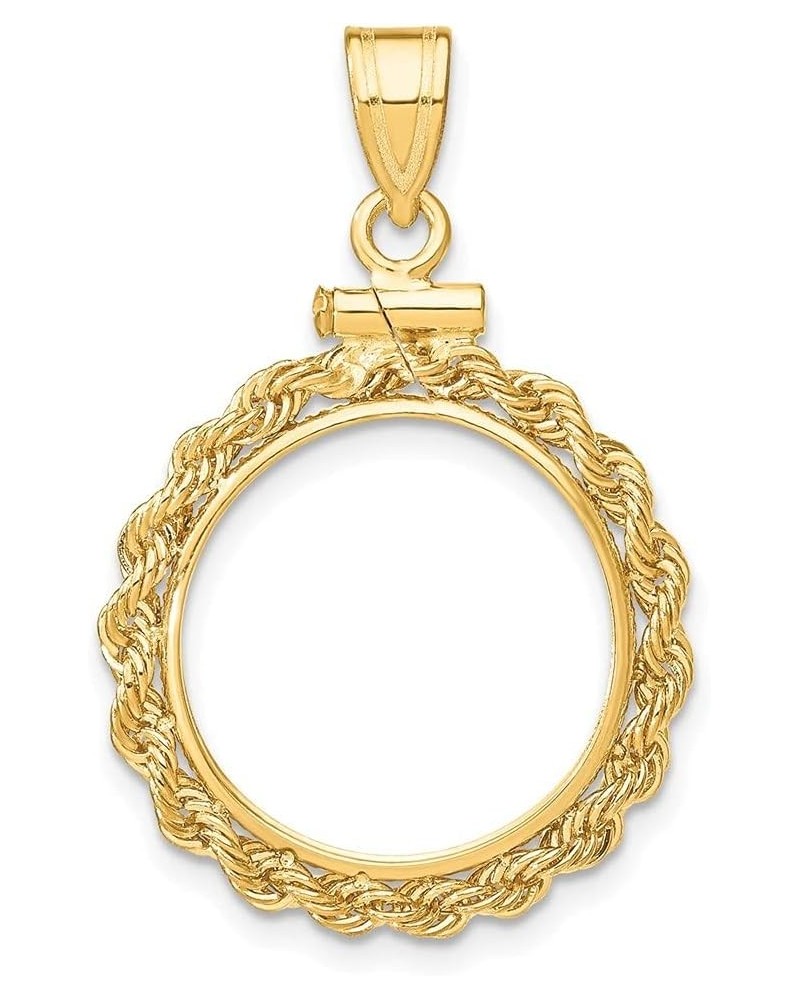 Gold Coin Bezel Pendant Mounting - 13mm 14mm 15mm - Coin Size - Rope Frame Design - 14K Yellow Gold - Screw Top with Bail Coi...