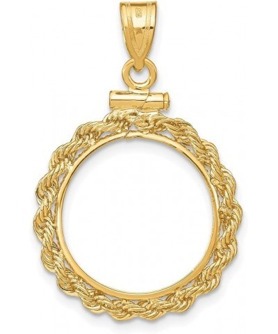 Gold Coin Bezel Pendant Mounting - 13mm 14mm 15mm - Coin Size - Rope Frame Design - 14K Yellow Gold - Screw Top with Bail Coi...