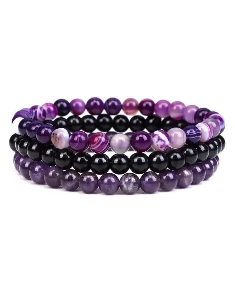 3Pcs 8mm Semi-Precious Gemstones Beaded Bracelets Healing Crystal Stone Bracelet for Women Men Stretch Round Beaded Bracelets...