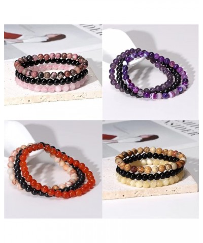 3Pcs 8mm Semi-Precious Gemstones Beaded Bracelets Healing Crystal Stone Bracelet for Women Men Stretch Round Beaded Bracelets...