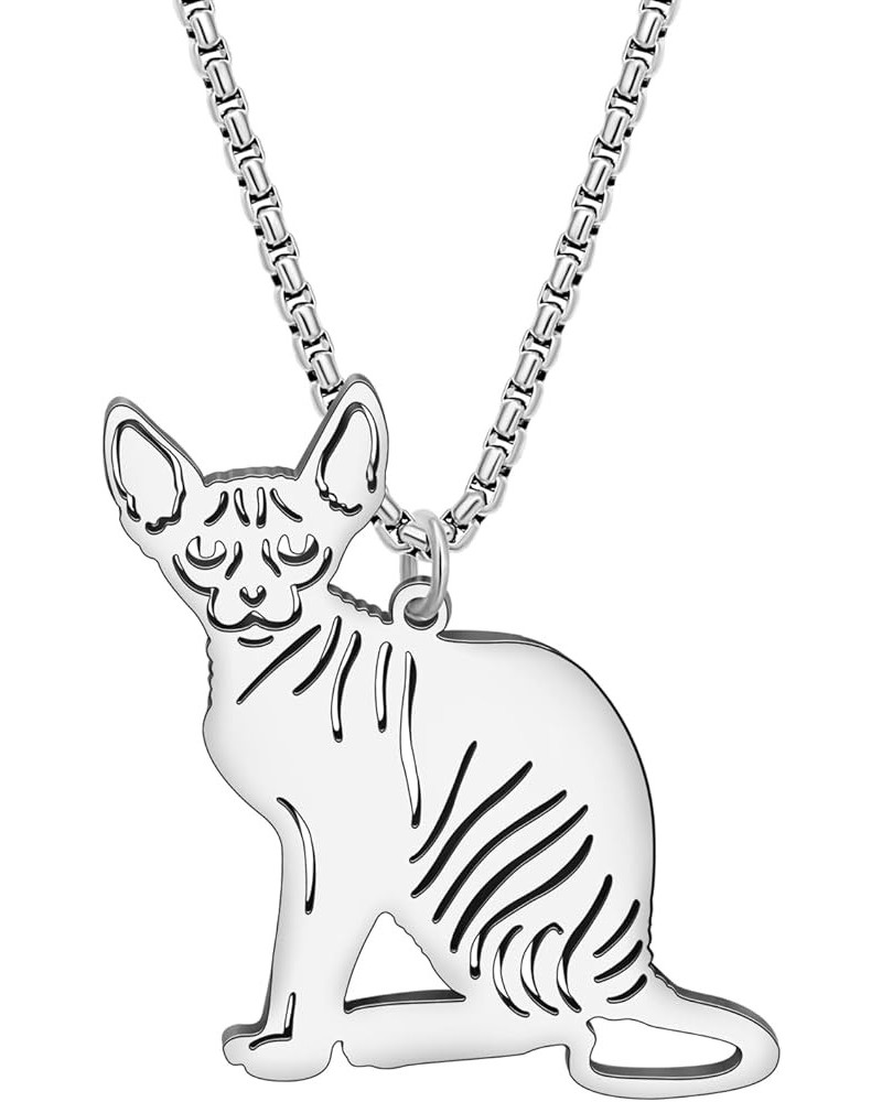 Cute Cat Necklace Chains Charms Stainless Steel 18K Gold Cat Pendant Necklace for Cat Lovers Women Girls Jewelry Gifts Silver...