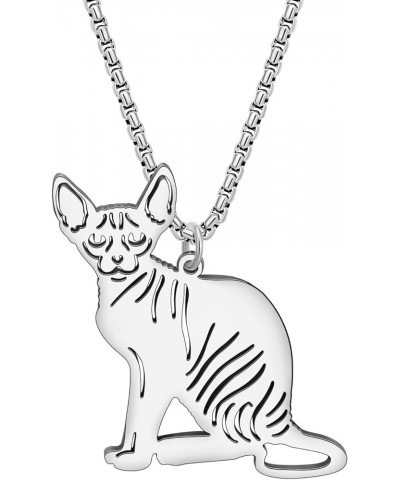 Cute Cat Necklace Chains Charms Stainless Steel 18K Gold Cat Pendant Necklace for Cat Lovers Women Girls Jewelry Gifts Silver...