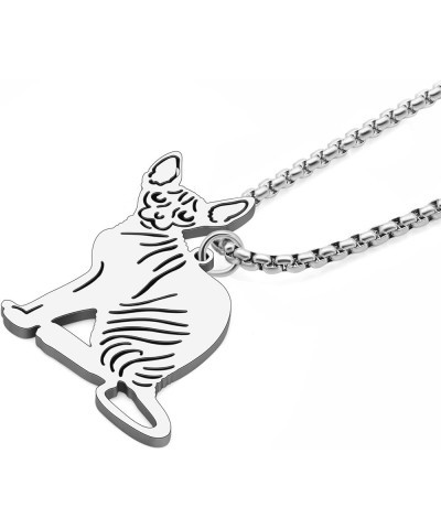 Cute Cat Necklace Chains Charms Stainless Steel 18K Gold Cat Pendant Necklace for Cat Lovers Women Girls Jewelry Gifts Silver...