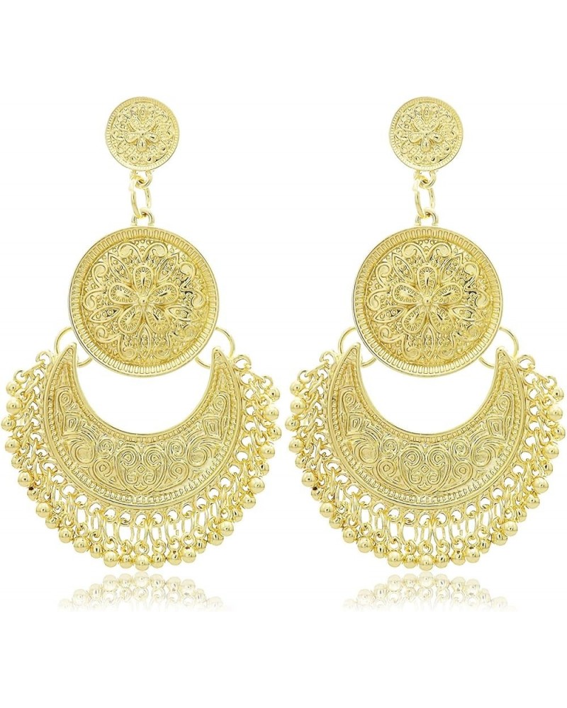 Ethnic Bali Jhumka Jhumki Lotus Mexico Gypsy Dangle Earrings Traditional Ear Studs with Gift Box Polish Gold $7.94 Earrings