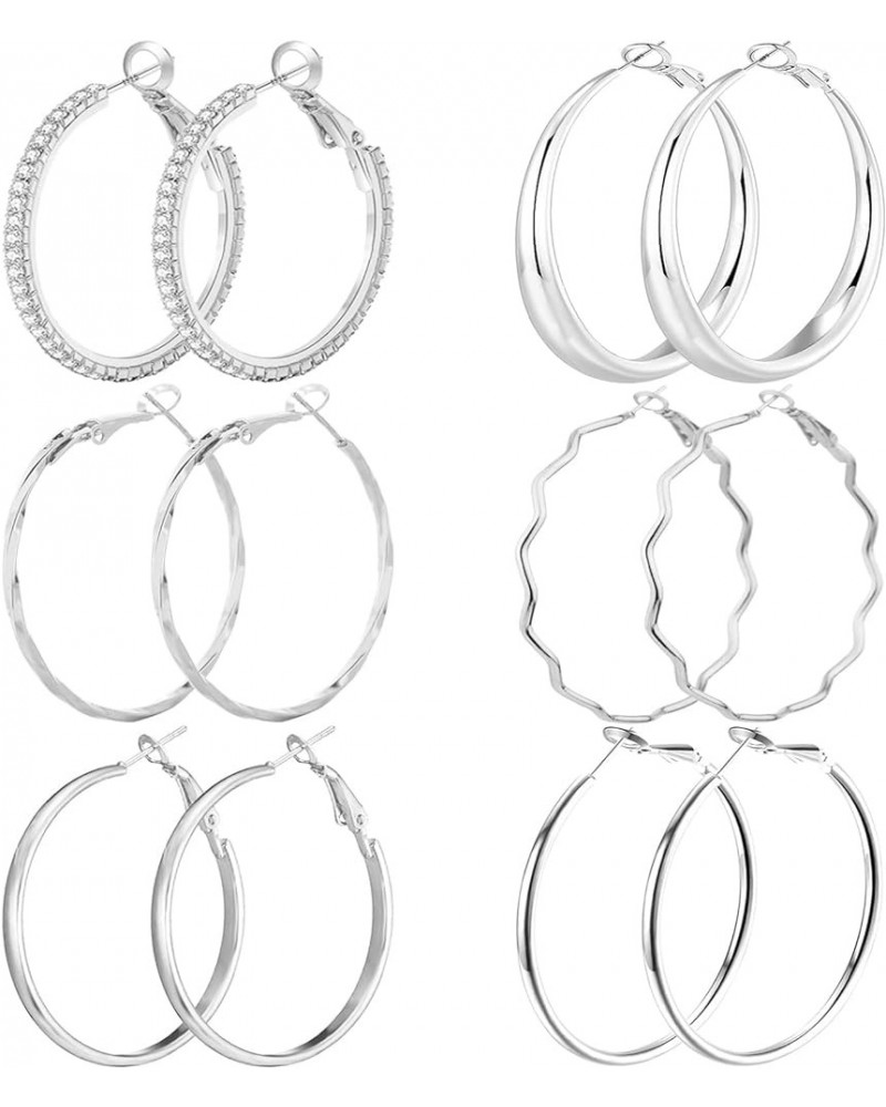 6 Pairs S925 Large Hoop Earrings for Women Oversize Big Hoop Earrings Thick Chunky Earrings Hypoallergenic Earrings Huggie Ho...