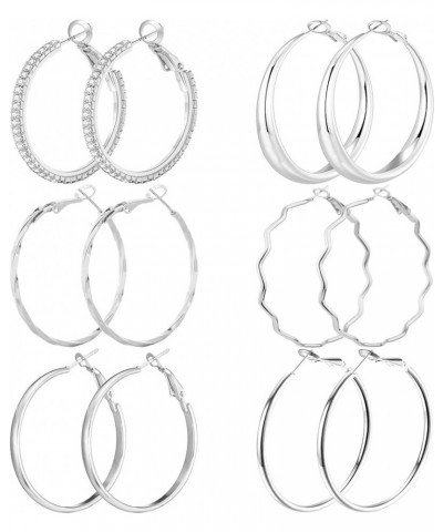 6 Pairs S925 Large Hoop Earrings for Women Oversize Big Hoop Earrings Thick Chunky Earrings Hypoallergenic Earrings Huggie Ho...