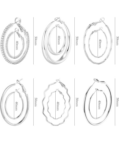 6 Pairs S925 Large Hoop Earrings for Women Oversize Big Hoop Earrings Thick Chunky Earrings Hypoallergenic Earrings Huggie Ho...