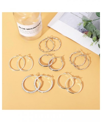 6 Pairs S925 Large Hoop Earrings for Women Oversize Big Hoop Earrings Thick Chunky Earrings Hypoallergenic Earrings Huggie Ho...