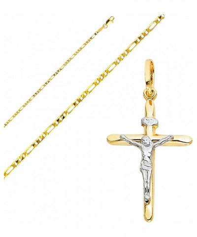 Solid 14K Gold Figaro Chain Two-Tone Cross Pendant Crucifix Necklace - Choose Length 14" to 24 24.0 Inches Figaro - 2.3 mm $7...