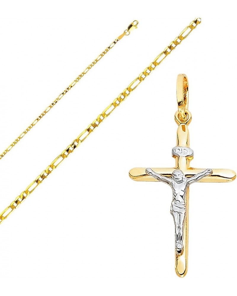 Solid 14K Gold Figaro Chain Two-Tone Cross Pendant Crucifix Necklace - Choose Length 14" to 24 24.0 Inches Figaro - 2.3 mm $7...