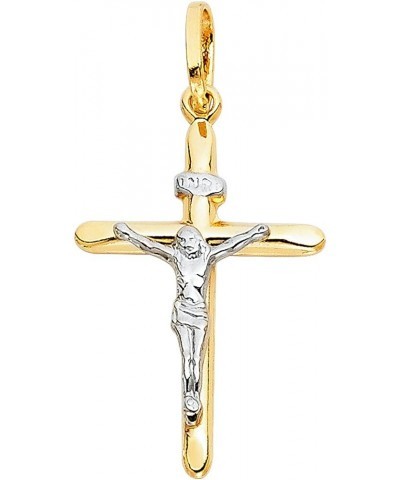 Solid 14K Gold Figaro Chain Two-Tone Cross Pendant Crucifix Necklace - Choose Length 14" to 24 24.0 Inches Figaro - 2.3 mm $7...