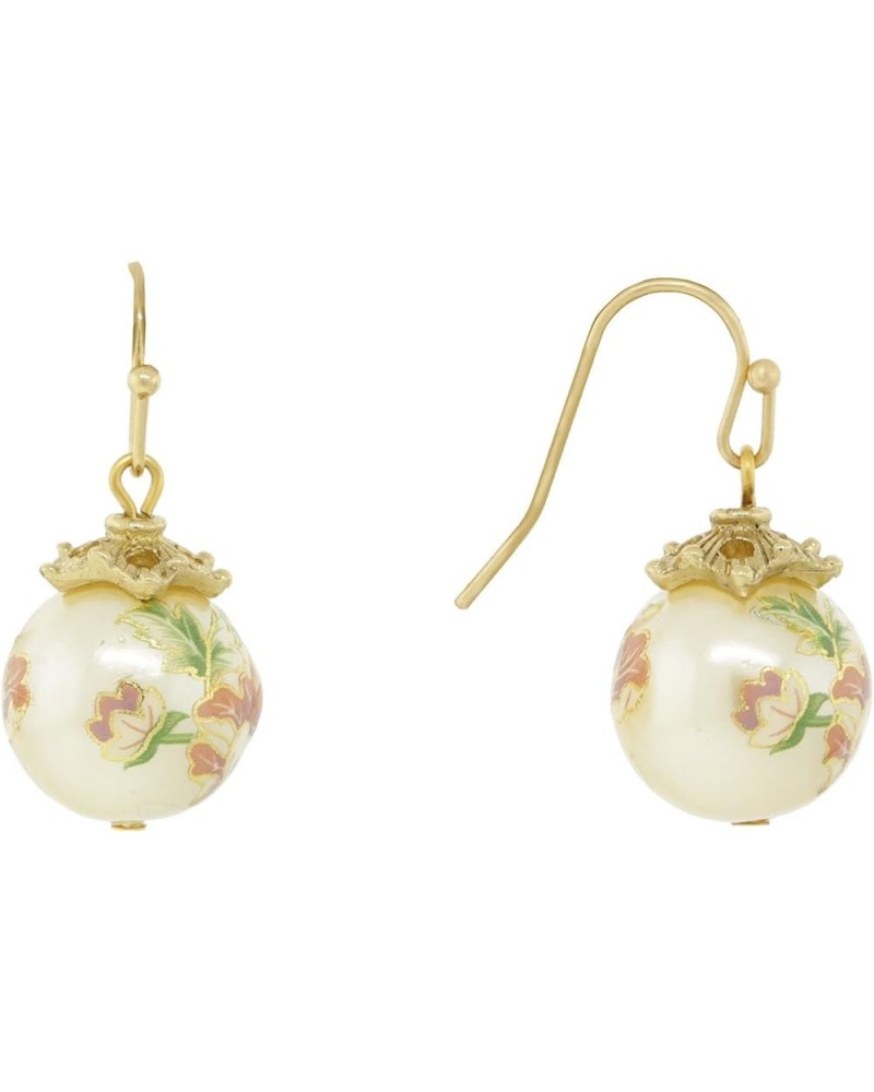 1928 Jewelry Women's 14K Gold Dipped Floral Faux Pearl Decal Wire Drop Earrings Drop $17.67 Earrings