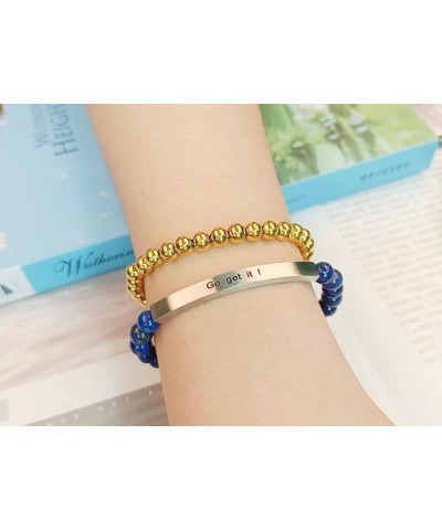 2 PCS 14K Gold Stainless Steel 6MM Bead Bracelet Gemstones Inspirational Bracelet Stretch Beads Stackable Bracelet For Women ...