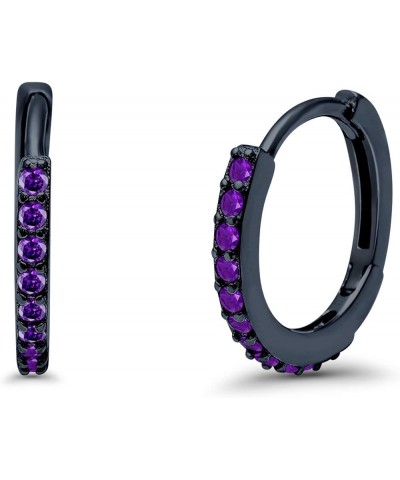 Huggie Hoop Earrings Round Simulated Cubic Zirconia 925 Sterling Silver Choose Color Black Tone, Simulated Amethyst CZ $14.49...