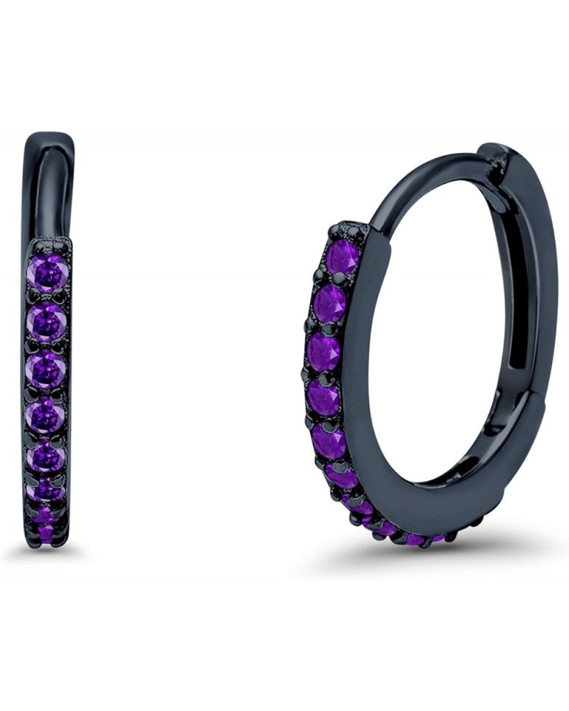 Huggie Hoop Earrings Round Simulated Cubic Zirconia 925 Sterling Silver Choose Color Black Tone, Simulated Amethyst CZ $14.49...