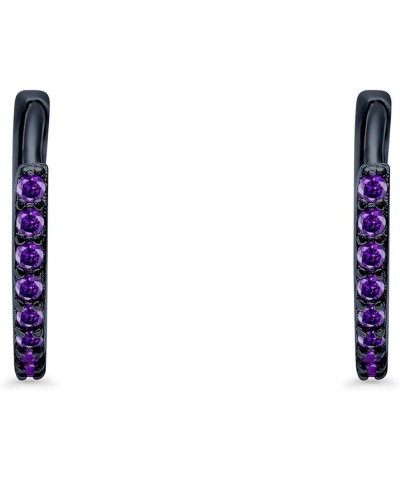 Huggie Hoop Earrings Round Simulated Cubic Zirconia 925 Sterling Silver Choose Color Black Tone, Simulated Amethyst CZ $14.49...