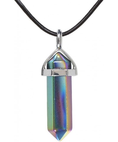 Natural Gemstone Hexagonal Pointed Reiki Chakra Pendant Genuine Leather Necklace 18 Metallic Rainbow Coated Hematite $7.34 Ne...