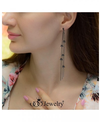 Stainless Steel Dangle Drop Long Sparkly Stars Earrings for Women Black $10.12 Earrings