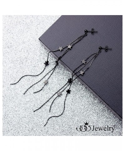 Stainless Steel Dangle Drop Long Sparkly Stars Earrings for Women Black $10.12 Earrings