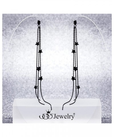 Stainless Steel Dangle Drop Long Sparkly Stars Earrings for Women Black $10.12 Earrings