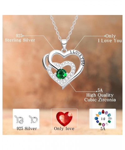 Necklaces for Women,I LOVE YOU 18K Plated/925 Hypoallergenic Silver Heart Birthstone Pendant,Anniversary Jewelry Birthday Sta...