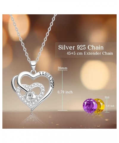 Necklaces for Women,I LOVE YOU 18K Plated/925 Hypoallergenic Silver Heart Birthstone Pendant,Anniversary Jewelry Birthday Sta...