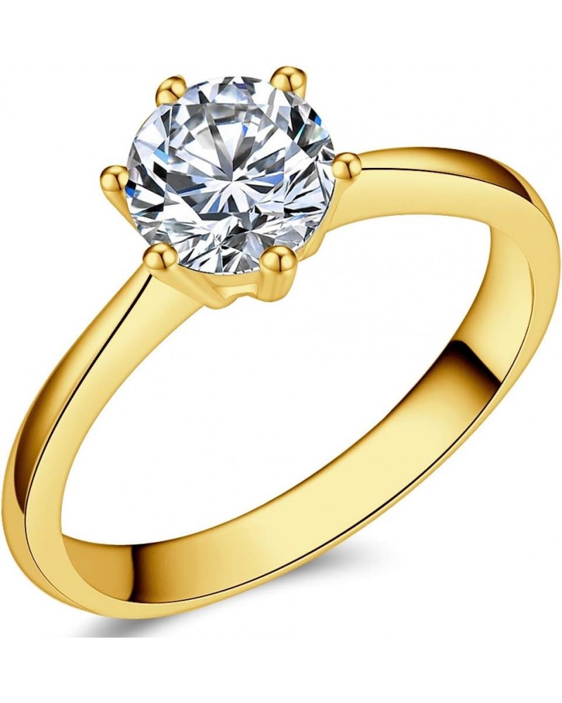 Size 3-13 1.0 Carat Classical Stainless Steel Solitaire Wedding Engagement Proposal Statement Ring Gold $8.69 Rings