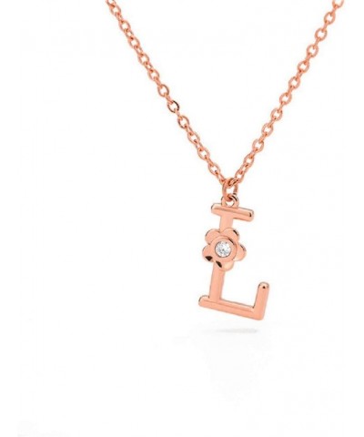 Stainless Steel Flower Initial Pendant, A-Z, 26 Letter Alphabet CZ Cubic Zirconia Necklace L (Rose) $12.53 Necklaces