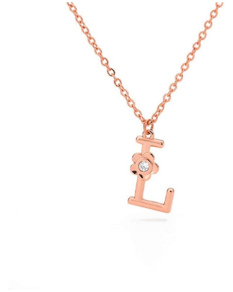 Stainless Steel Flower Initial Pendant, A-Z, 26 Letter Alphabet CZ Cubic Zirconia Necklace L (Rose) $12.53 Necklaces