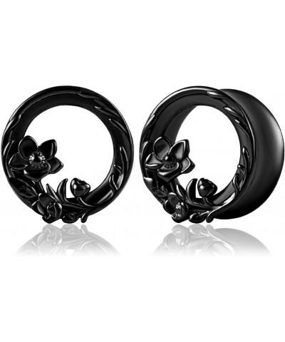 2PCS Ear Gauges 316 Stainless Steel Cute Roses Ear Tunnels Plug Expander Ear Stretcher Ear Piercing Body Jewelry Black $11.09...